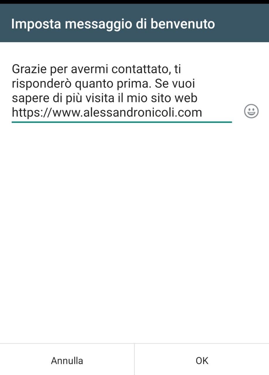 messaggio benvenuto whatsapp business